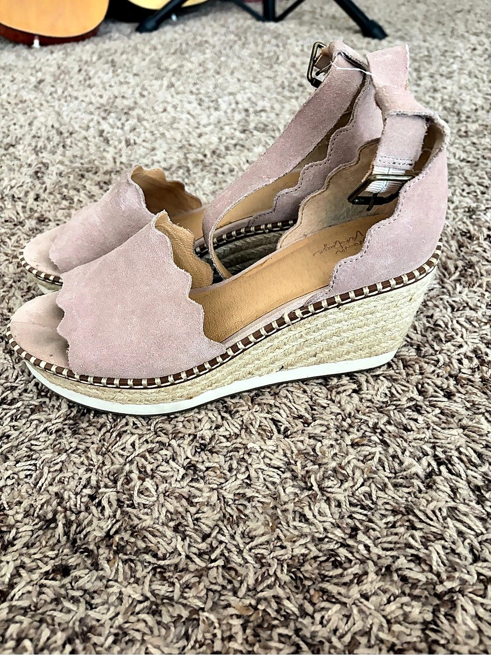 Seychelles Pink Leather Wedge Sandals